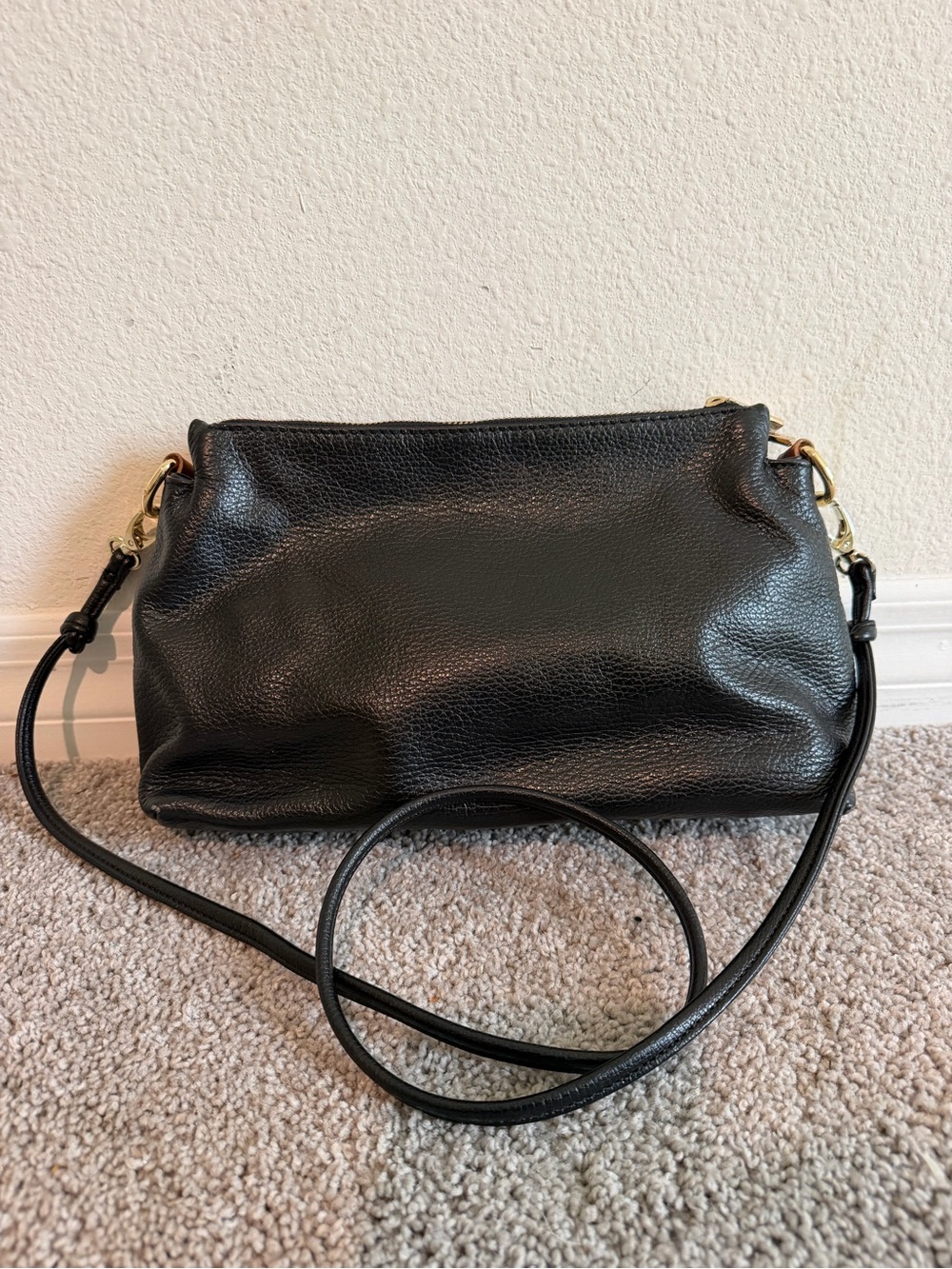 Valentina Black Pebbled Leather Crossbody Bag